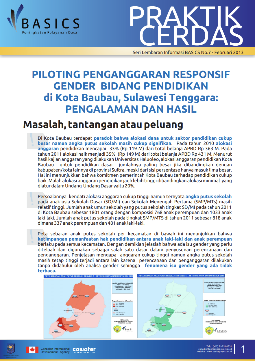 PILOTING PENGANGGARAN RESPONSIF GENDER BIDANG PENDIDIKAN 