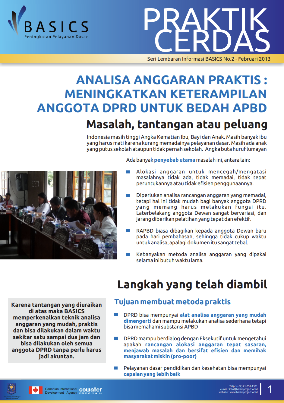 Praktik Cerdas Analisa Anggaran Praktis : Meningkatkan Keterampilan Anggota DPRD untuk Bedah APBD