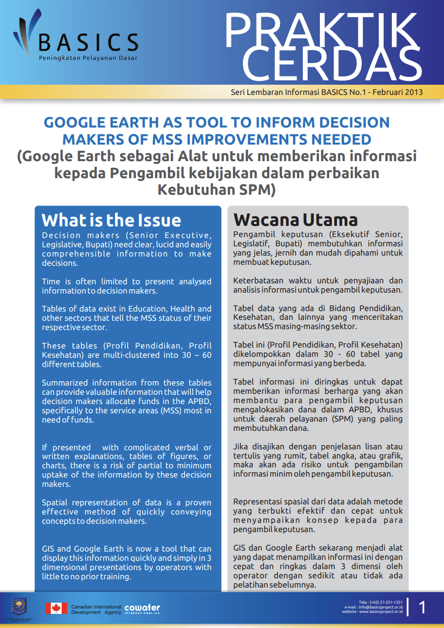 Praktik Cerdas Google Earth sebagai Alat untuk memberikan informasi kepada Pengambil kebijakan dalam perbaikan Kebutuhan SPM