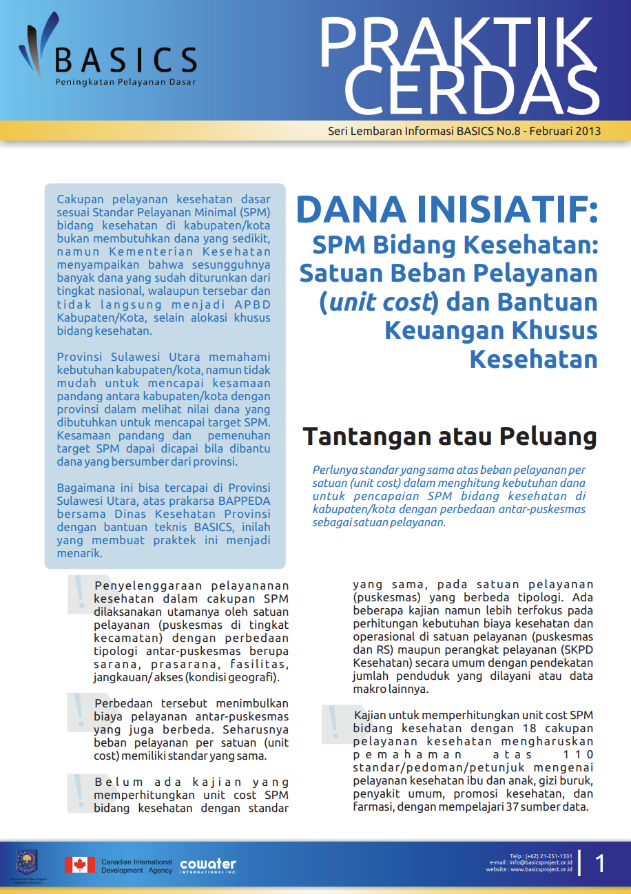 Praktik Cerdas Dana Inisiatif: SPM Bidang Kesehatan: Satuan Beban Pelayanan (unit cost) dan Bantuan Keuangan Khusus Kesehatan
