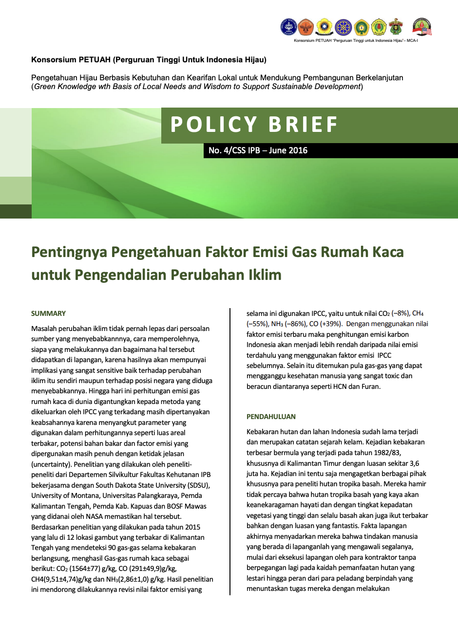 Policy Briefs - Pentingnya Pengetahuan Faktor Emisi Gas Rumah Kaca Untuk Pengendalian Perubahan Iklim
