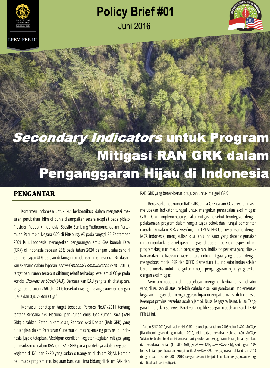 Secondary Indicators Untuk Program Mitigasi RAN GRK Dalam Penganggaran Hijau Di Indonesia