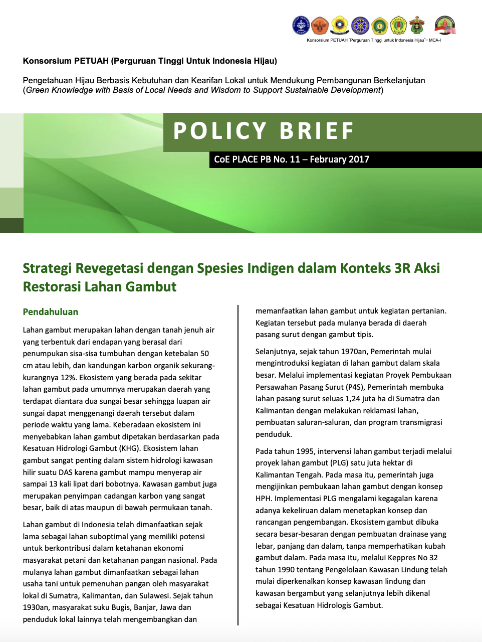Strategi Revegetasi Dengan Spesies Indigen dalam Konteks 3R Aksi Restorasi Lahan Gambut