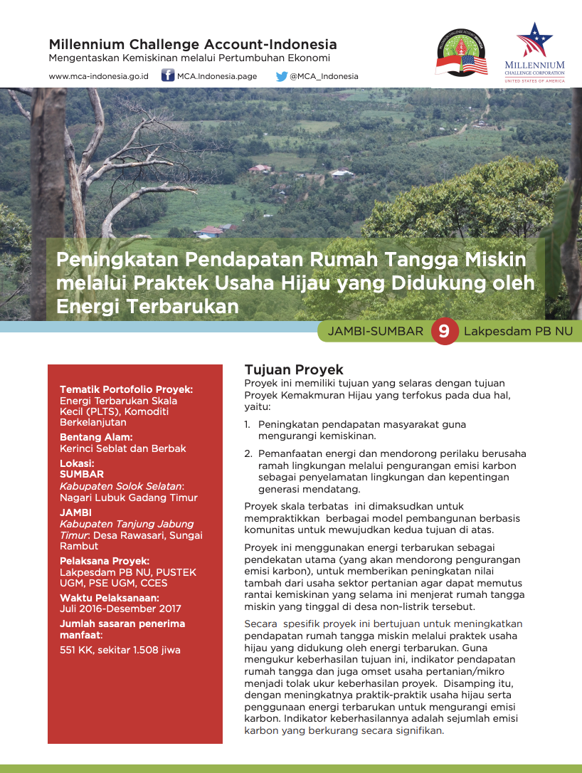 Peningkatan Pendapatan Rumah Tangga Miskin Melalui Praktek Usaha Hijau yang Didukung Energi Terbarukan