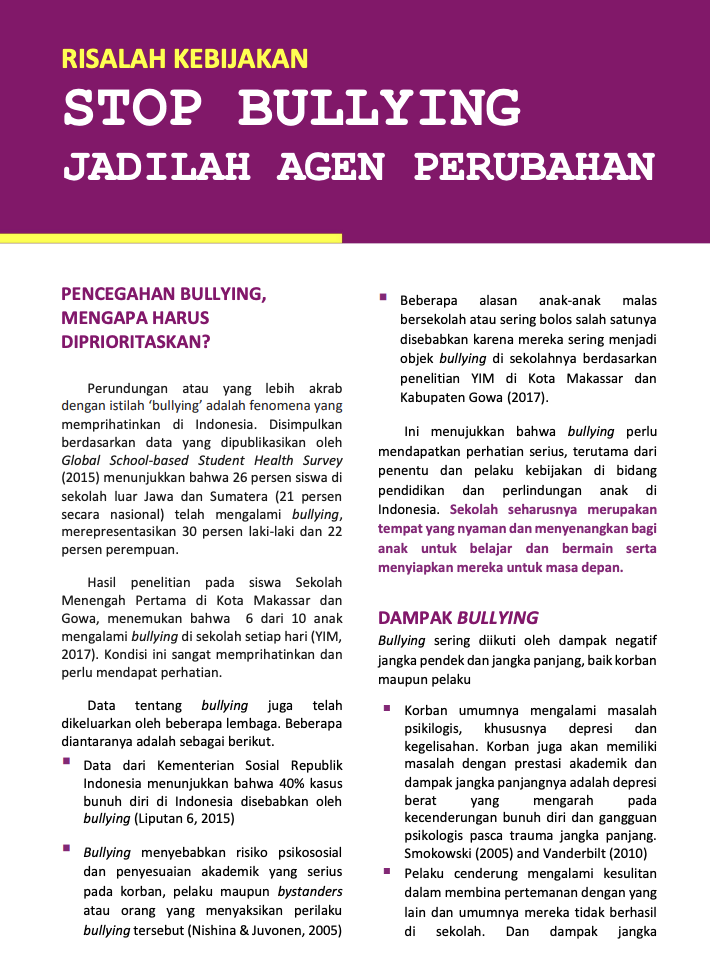 Risalah Kebijakan Stop Bullying Jadilah Agen Perubahan