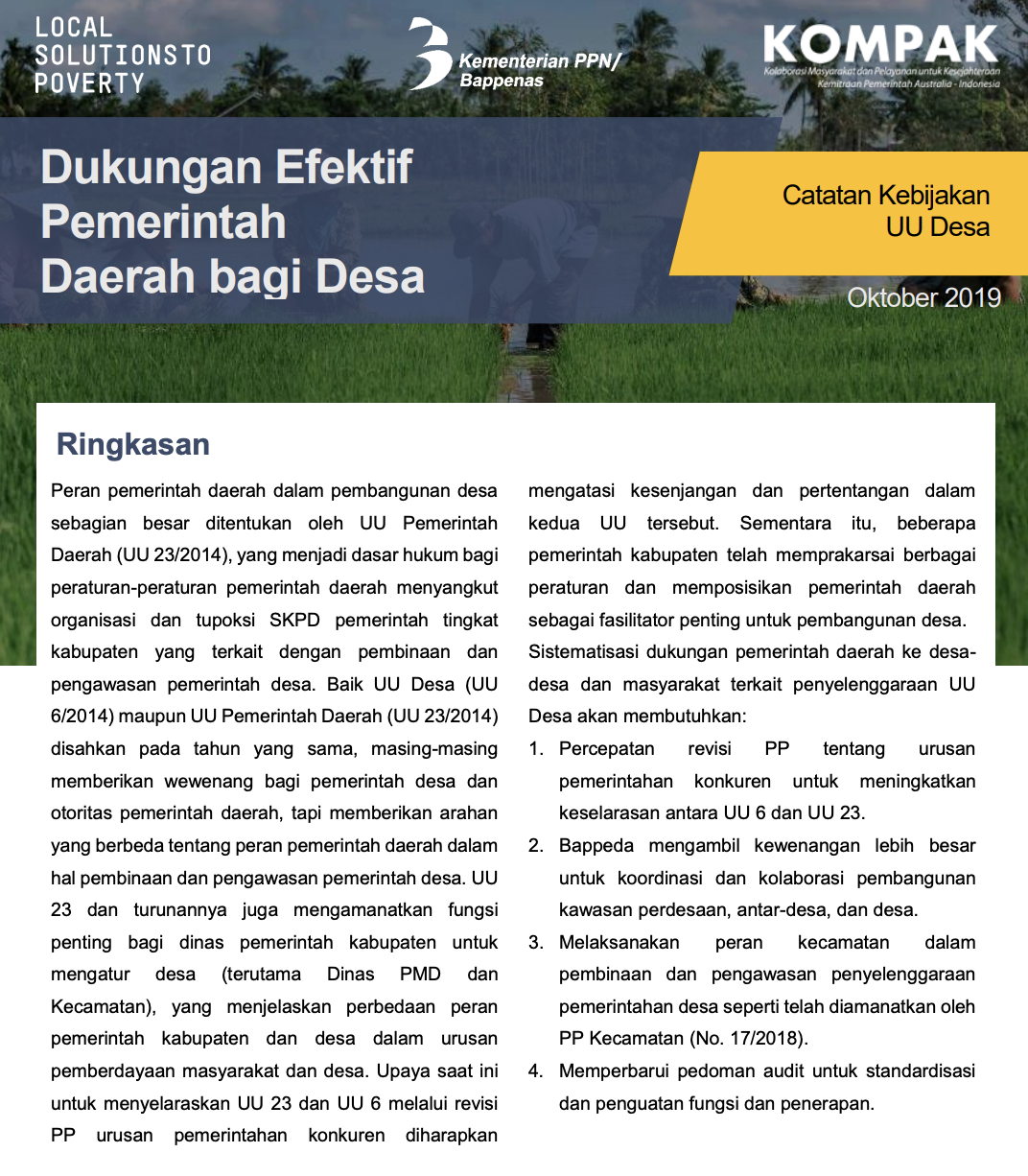 Dukungan Efektif Pemerintah Daerah bagi Desa